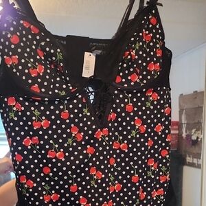 Torrid Cherry Print Black Bodysuit